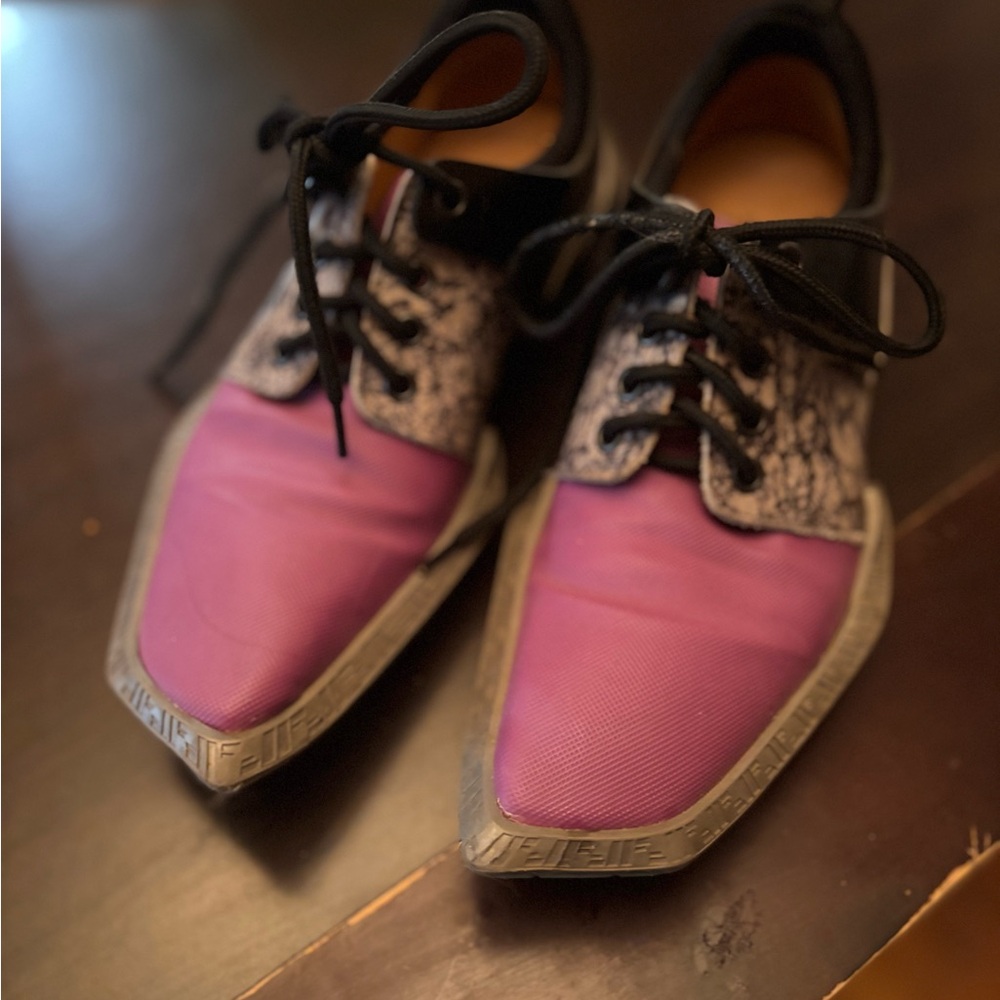 John Fluevog Purple and Black Oxfords